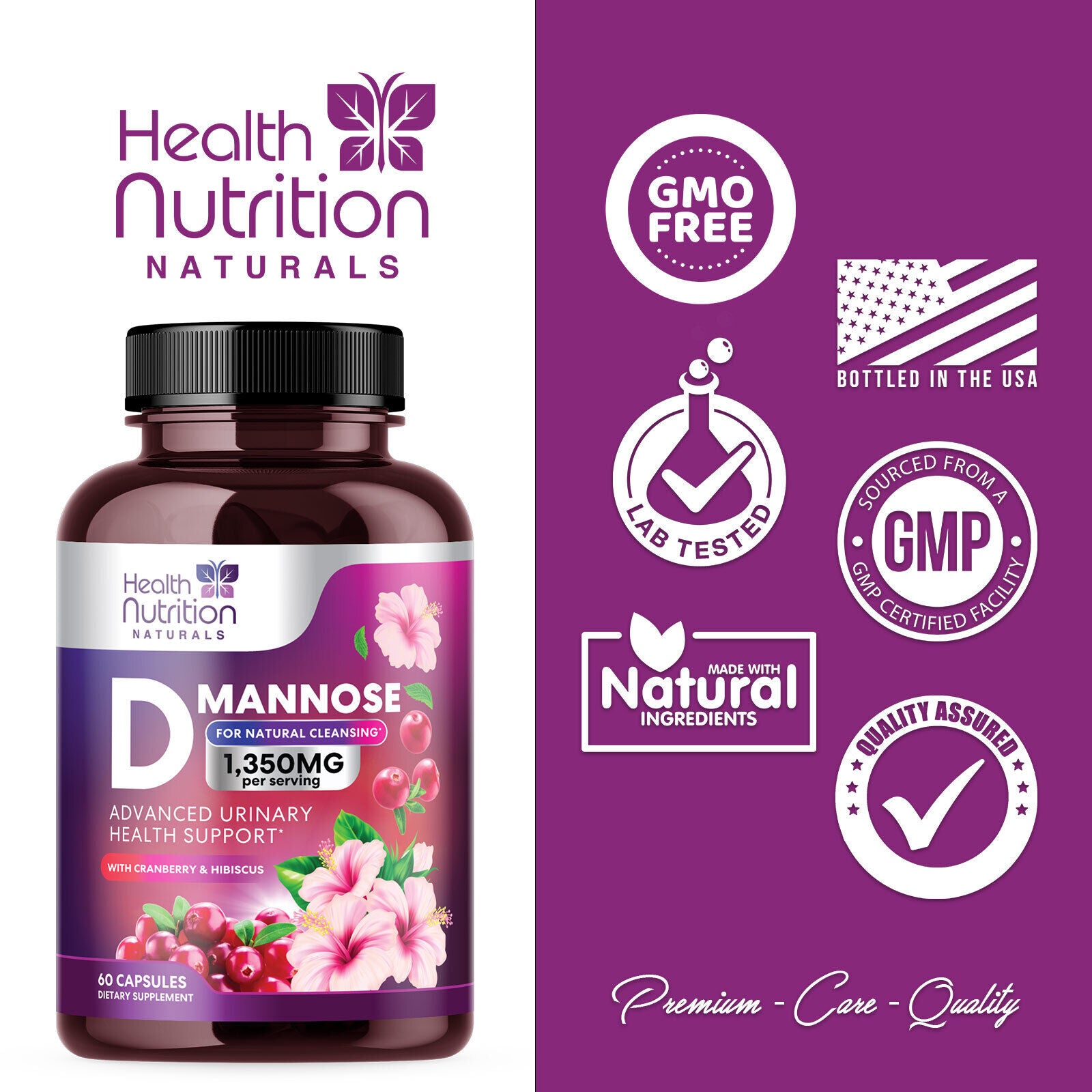 D-Mannose Capsules 1350Mg with Cranberry UTI Support & Cleanse, Bladder Health