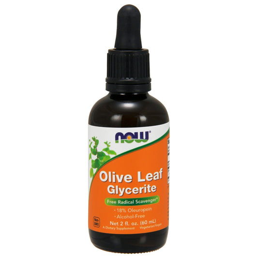 NOW Foods Olive Leaf Glycerite 18% Liquid, 2 Fl. Oz.