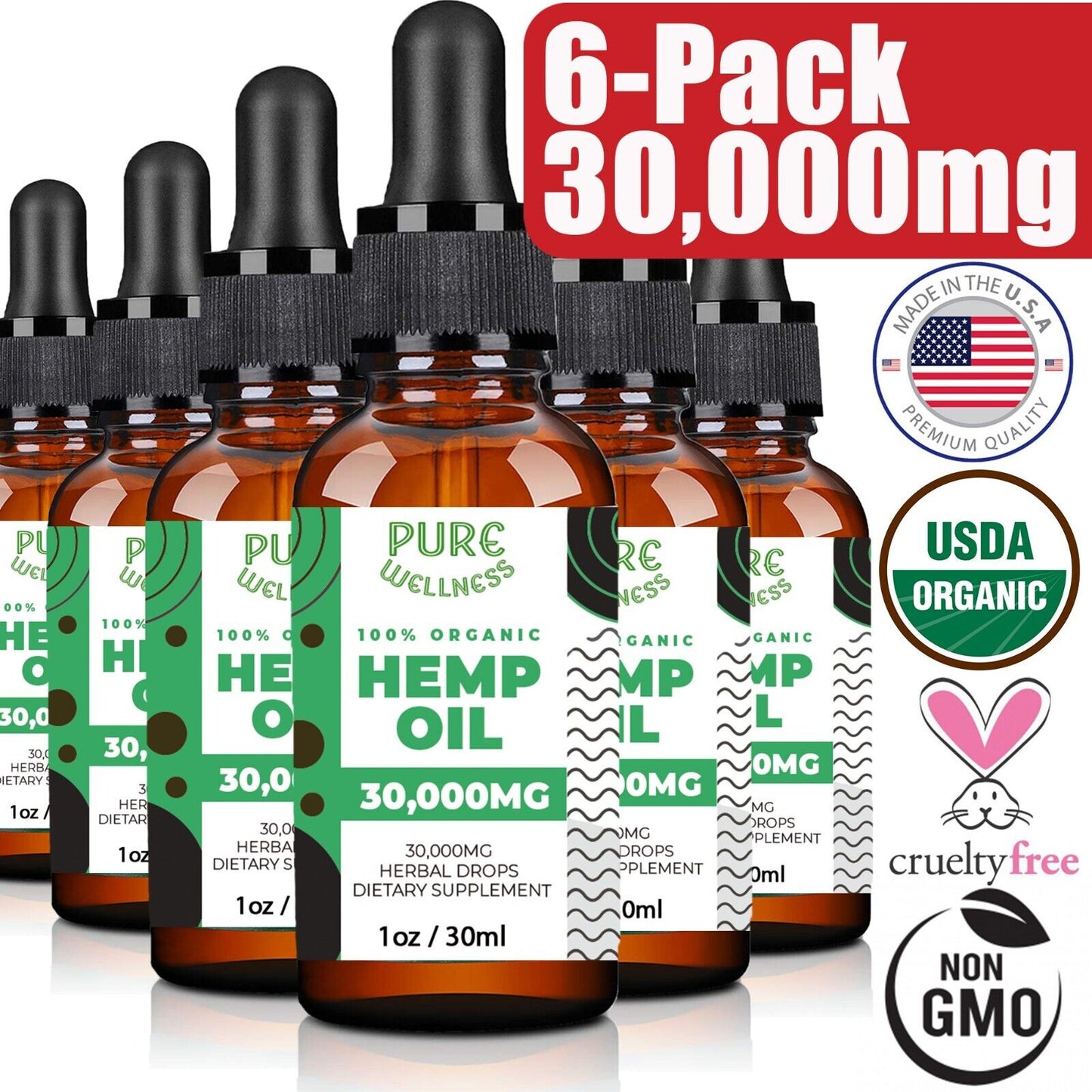 Best Hemp Seed Oil for Natural Wellness (USDA ORGANIC) | (6-Pack) Made in USA