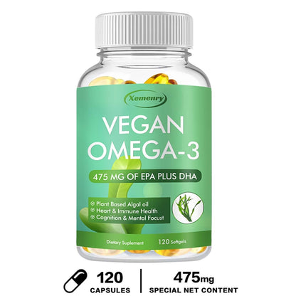 120Pcs Vegan Omega-3 Algae Oil Capsules 475Mg - EPA, DHA - Heart & Joint Health