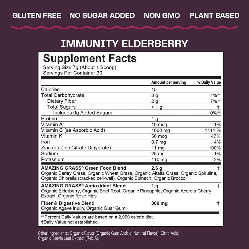 AMAZING GRASS Greens Blend Immunity - Elderberry, 7.4 Ounces - Discount