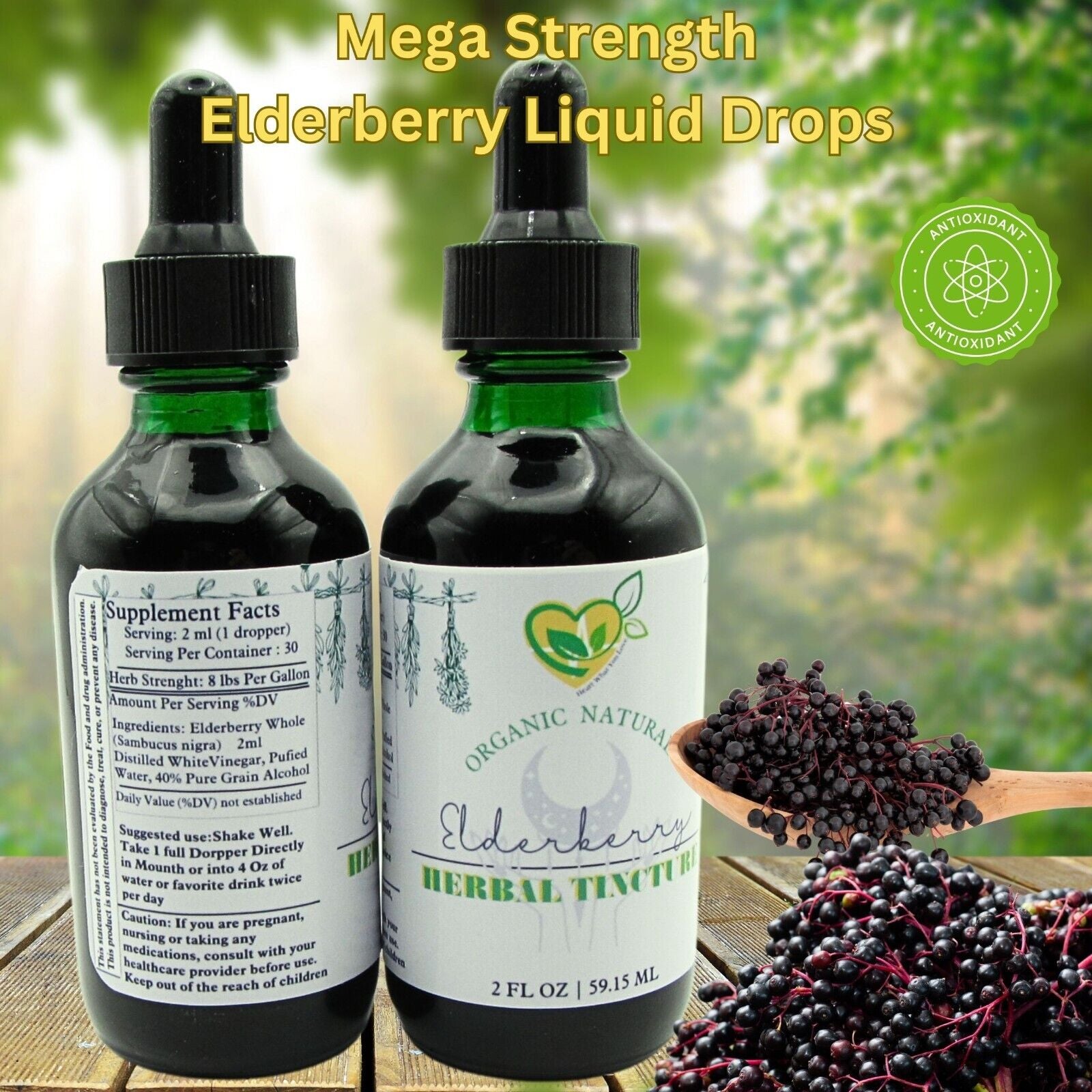 Elderberry Tincture Organic Liquid Herb Drops Natural Immunity Defense 2 Oz