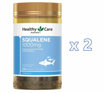 2 X Healthy Care Squalene 1000Mg 200 Capsules Healthycare 400 Caps