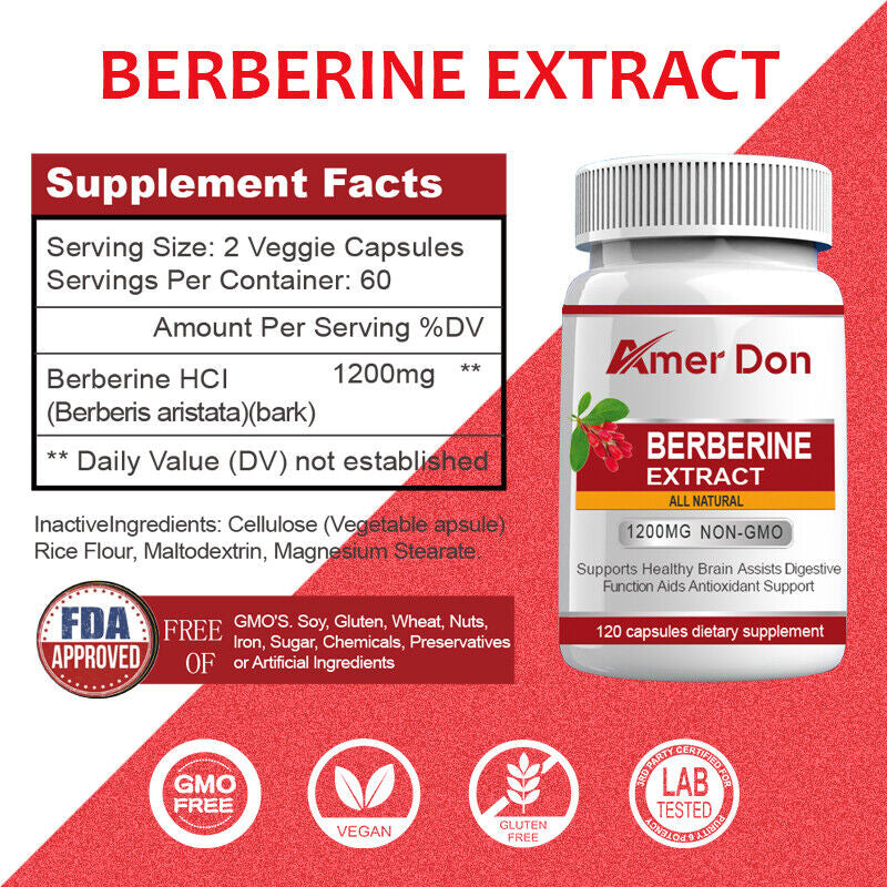 Premium Berberine HCL 1200Mg Blood Sugar Support - Healthy Cholesterol, Non-Gmo