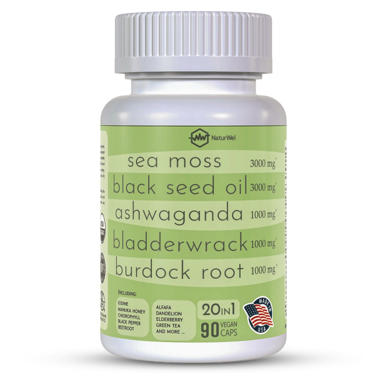 20 in 1 Supplement Sea Moss Black Seed Oil 3000Mg Ashwagandha Turmeric 1000Mg