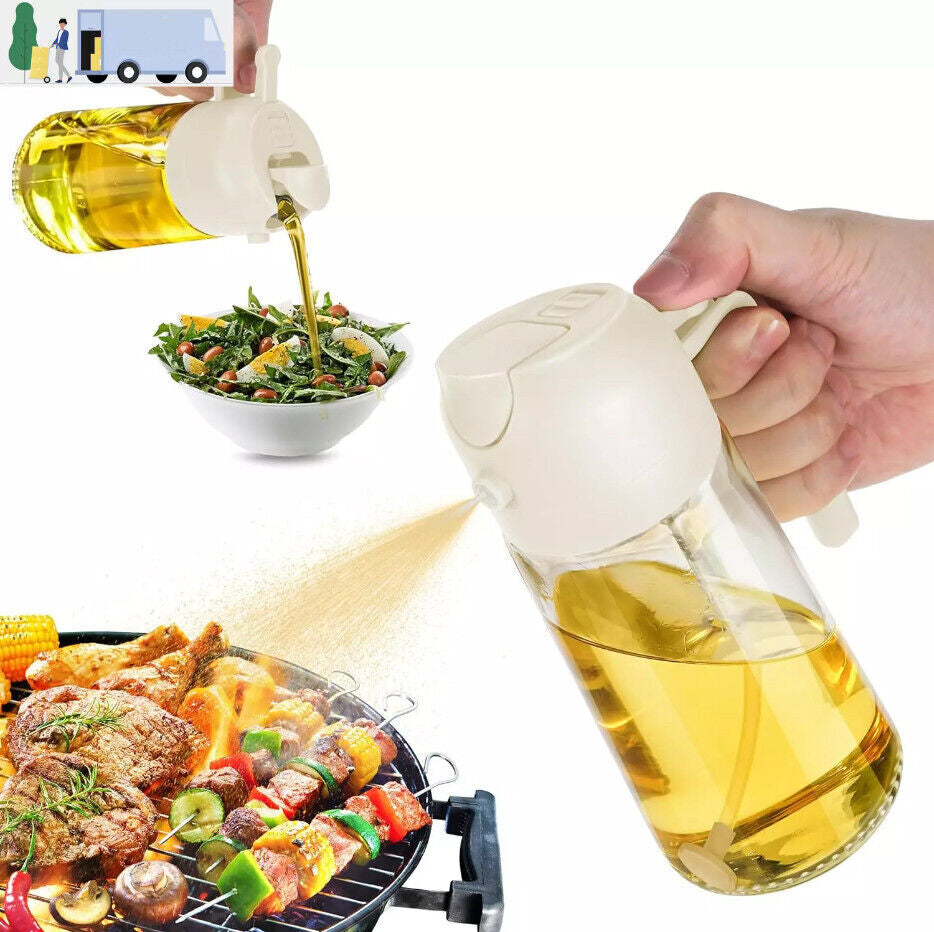 16Oz Olive Oil Dispenser Bottle 2 in 1 Sprayer Pourer Glass for Kitchen Cooking