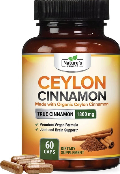 Organic Ceylon Cinnamon Capsules 1800Mg Highest Potency Blood Sugar Support