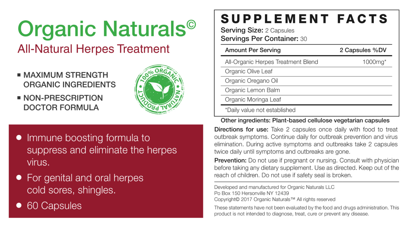 All-Natural Herpes- by Organic Naturals - 60 Capsules