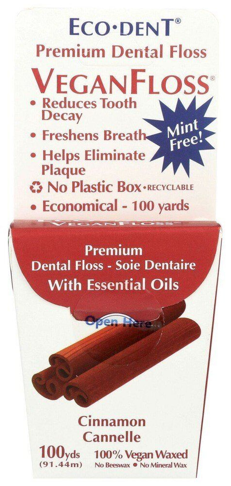 Eco-Dent Veganfloss Premium Dental Floss Cinnamon 100 Yards Floss