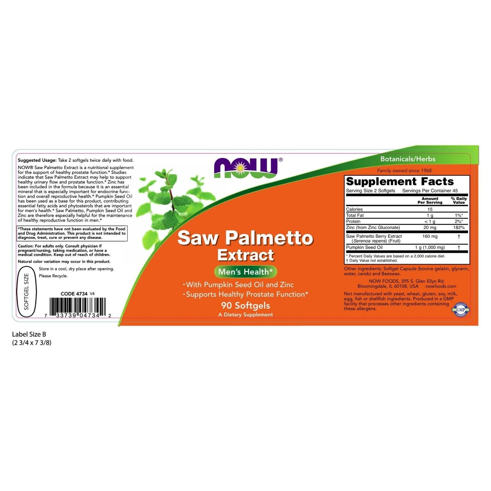 NOW Foods Saw Palmetto Extract, 80 Mg, 90 Softgels