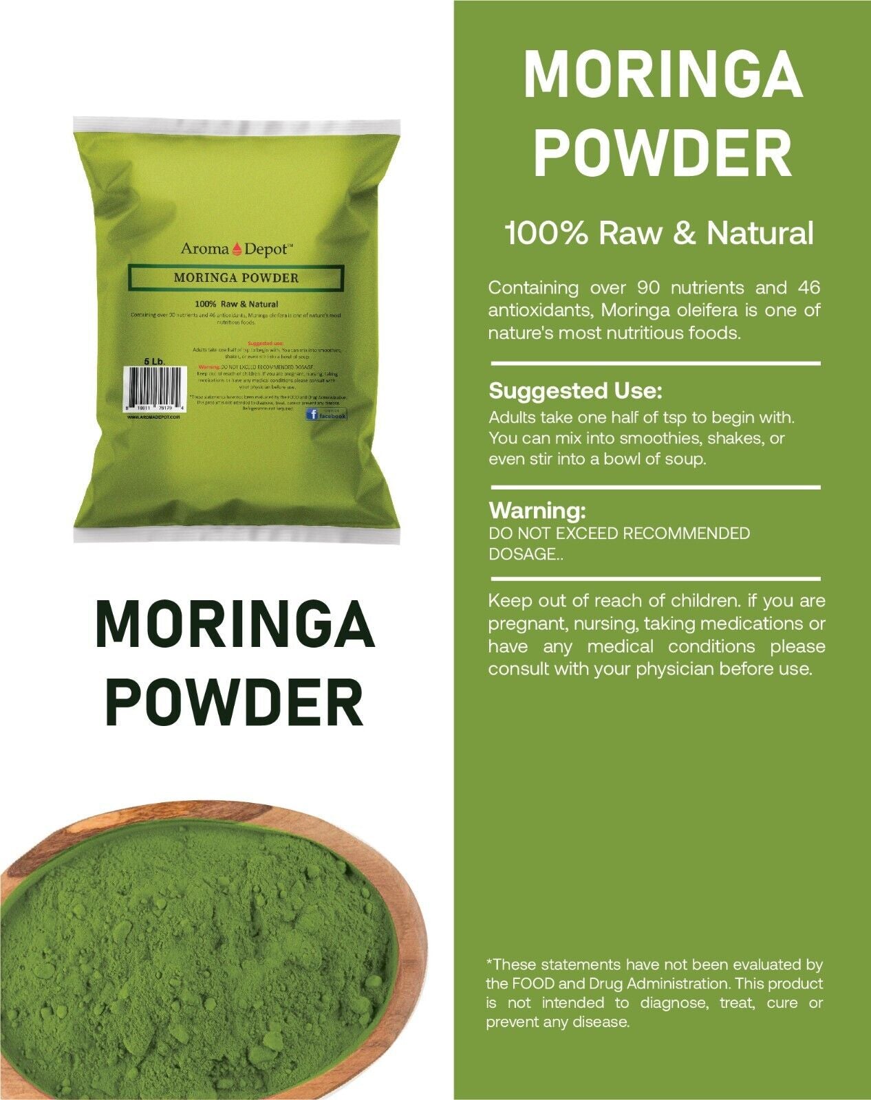 Moringa Powder Oleifera Leaf 100% Pure Natural Superfood Gluten Free