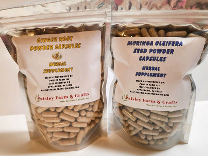 Moringa Seed Powder Capsules & Ginger Root Capsules - MADE FRESH on DEMAND!