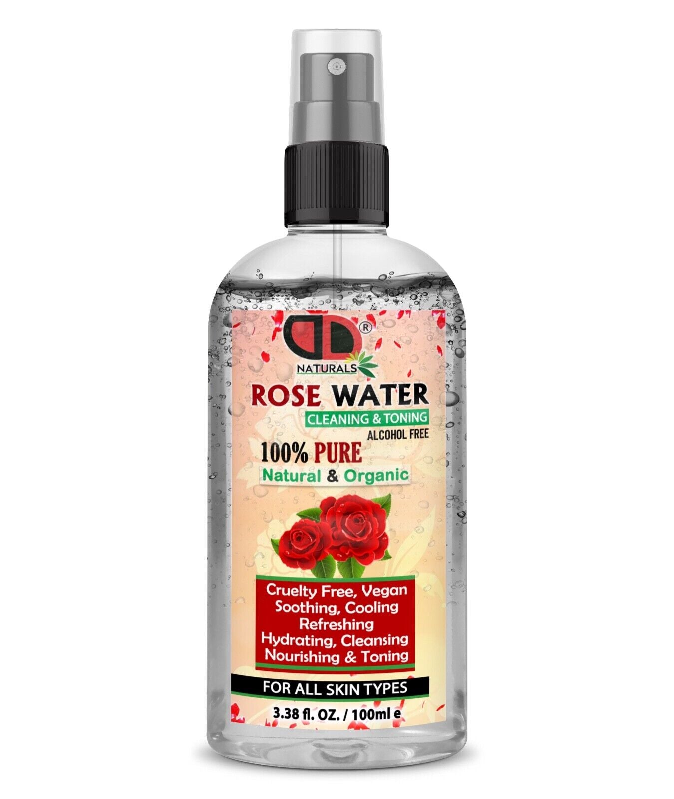 100% Pure Natural Organic Rose Water Toner Cleanser, Moisturiser for Fresh Face