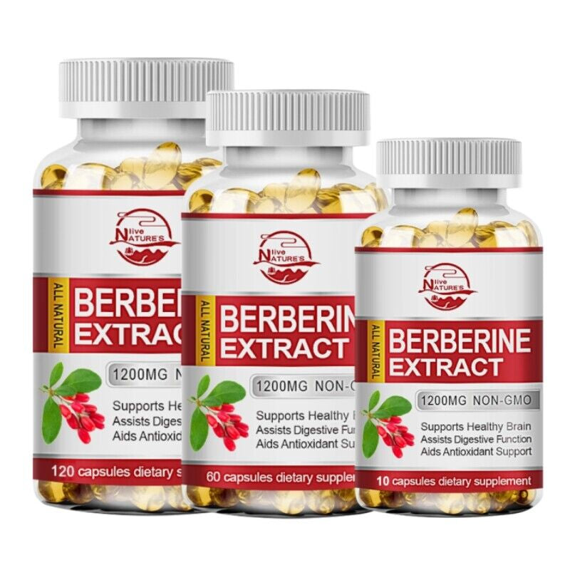 Berberine HCL 1200Mg Cholesterol Blood Sugar Health General Wellness 60/120 Pcs