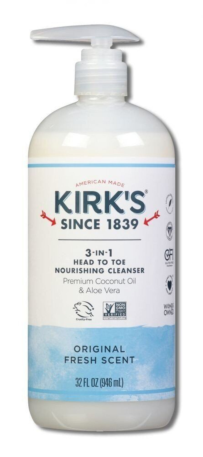 Kirk'S Natural 3 in 1 Head to Toe Nourishing Cleanser Fresh Scent 32 Oz Liquid