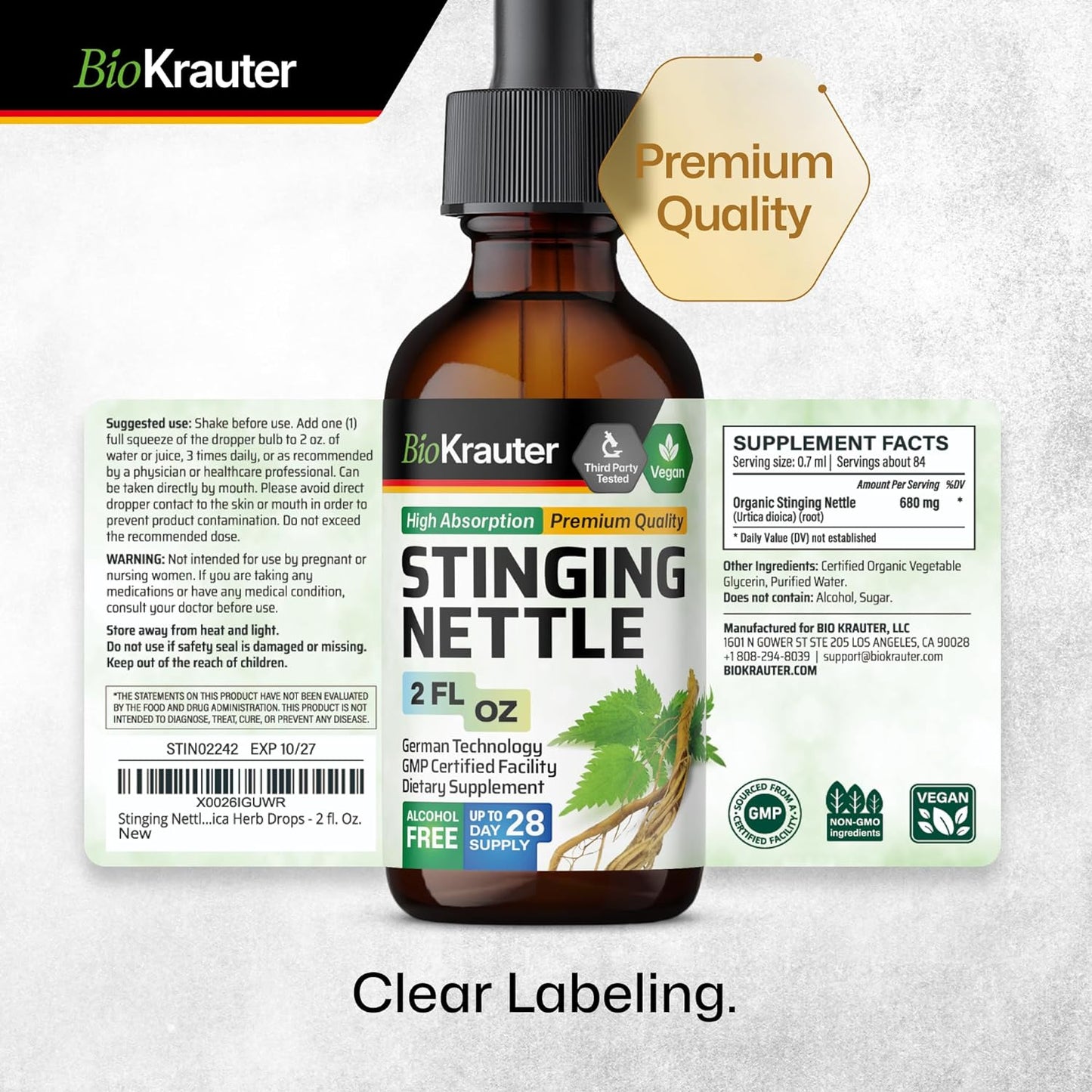 Stinging Nettle Tincture - Organic Nettle Root Extract Liquid - Urinary Health S