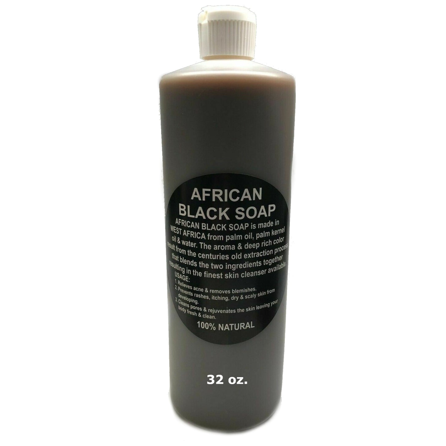 32 Oz. Raw African Black Soap Liquid - 100% Pure Natural Organic Body Face Wash