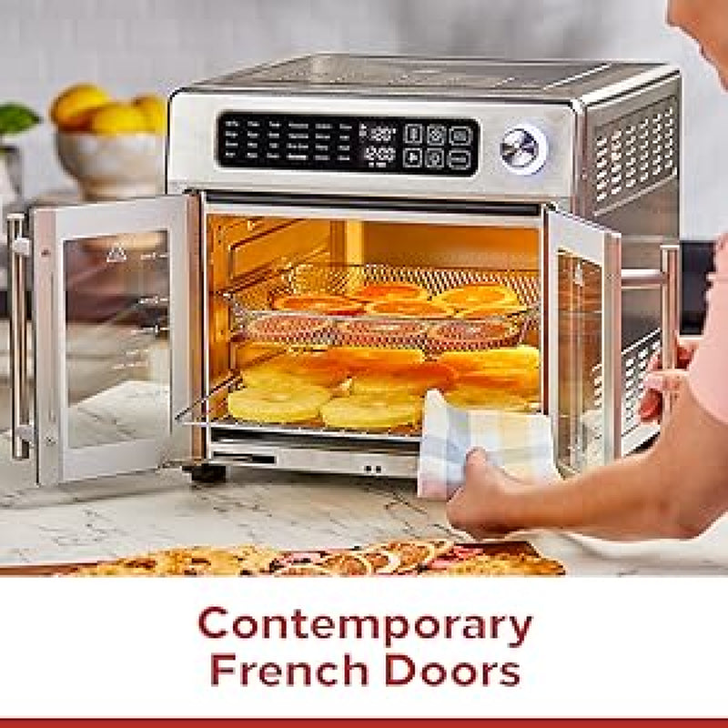 26 Qt Extra Large Air Fryer Convection Toaster Oven French Doors Stainless Steel