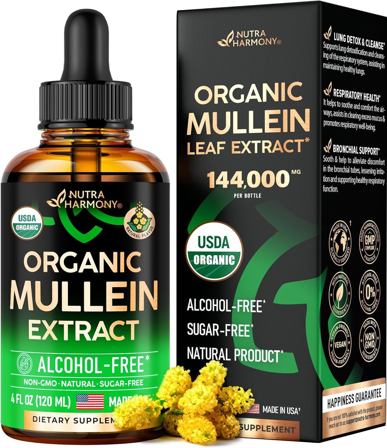 USDA Organic Mullein Supplement - Made in USA - Mullein Leaf Extract Drops - Bro