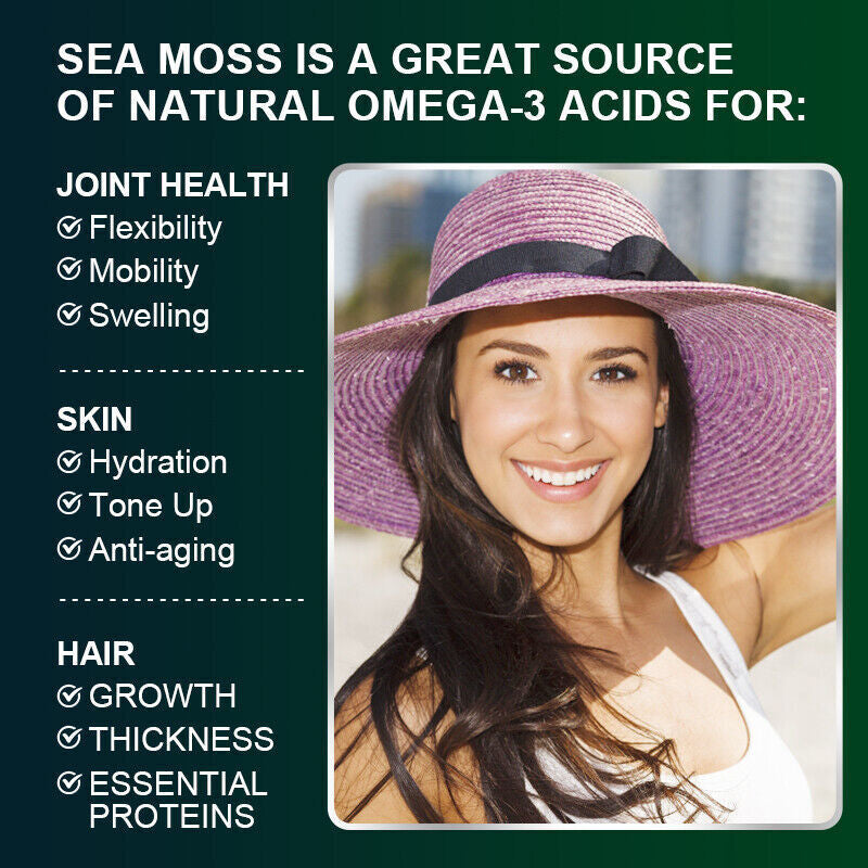 Organic Sea Moss Capsules, Irish Sea Moss, Bladderwrack & Burdock Root 120 Pills