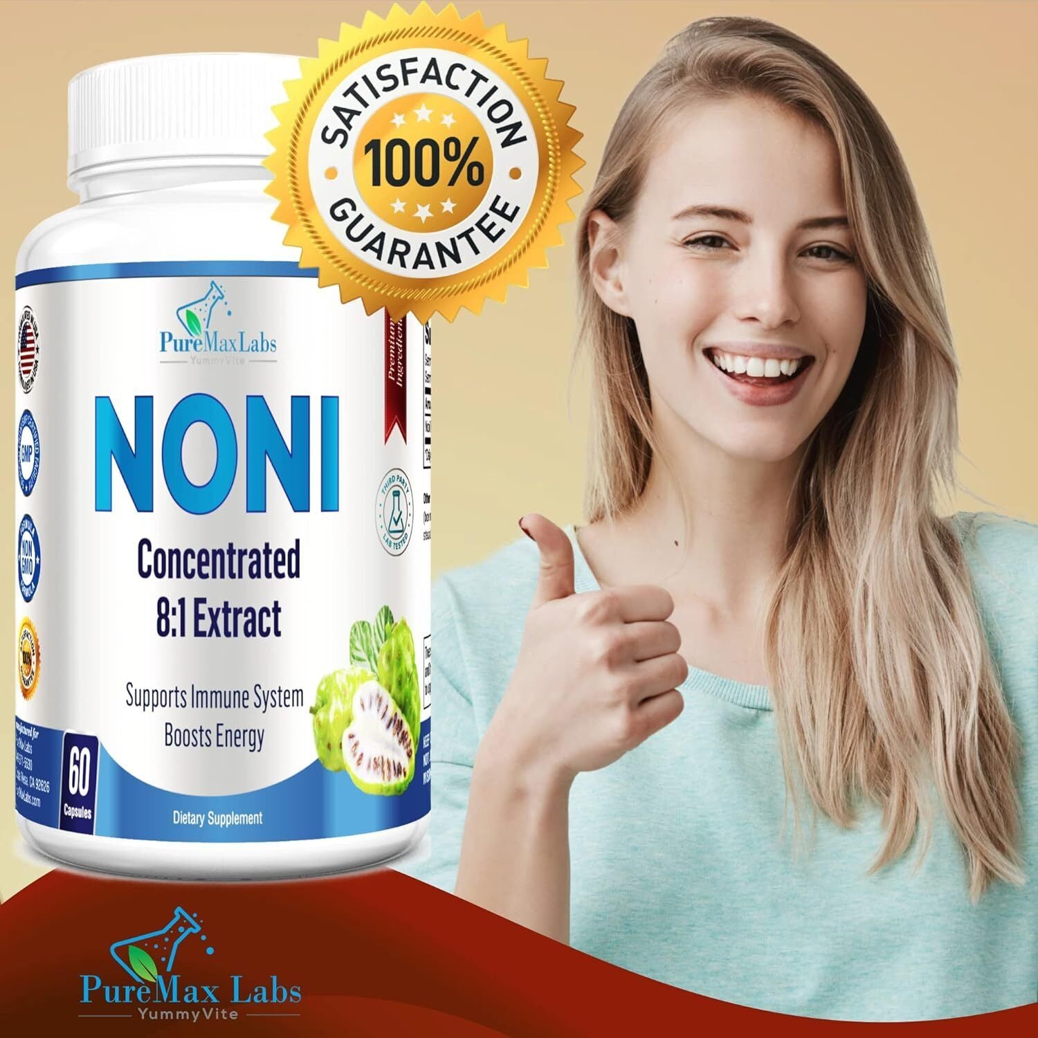 YUMMYVITE Noni Capsules - Concentrated 8:1 Noni Fruit Extract Superfood (Morinda