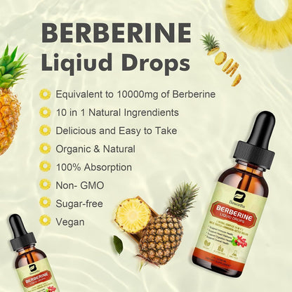 Premium Berberine Supplement - Berberine Liquid Drops with Turmeric, Bitter Melo