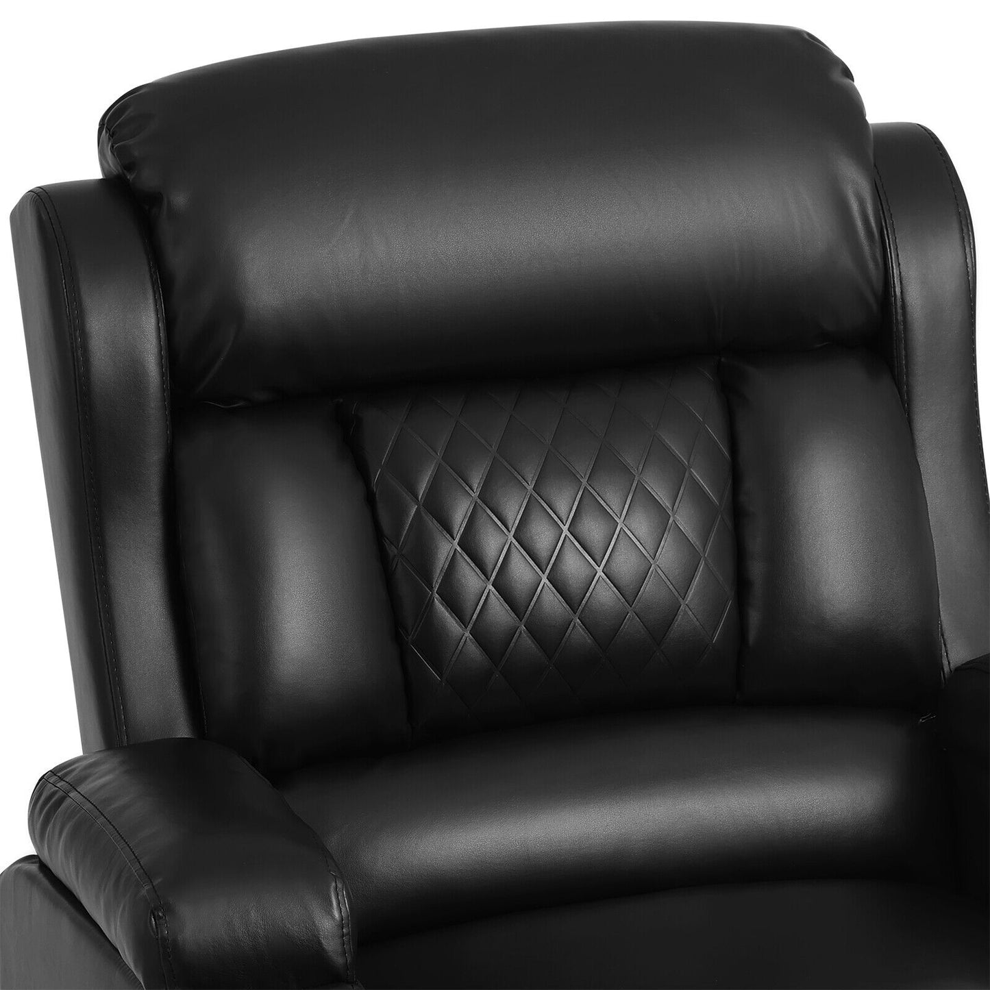 Black PU Leather Massage Recliner Chair Single Sofa Heated W/Remote,2 Cup Holder