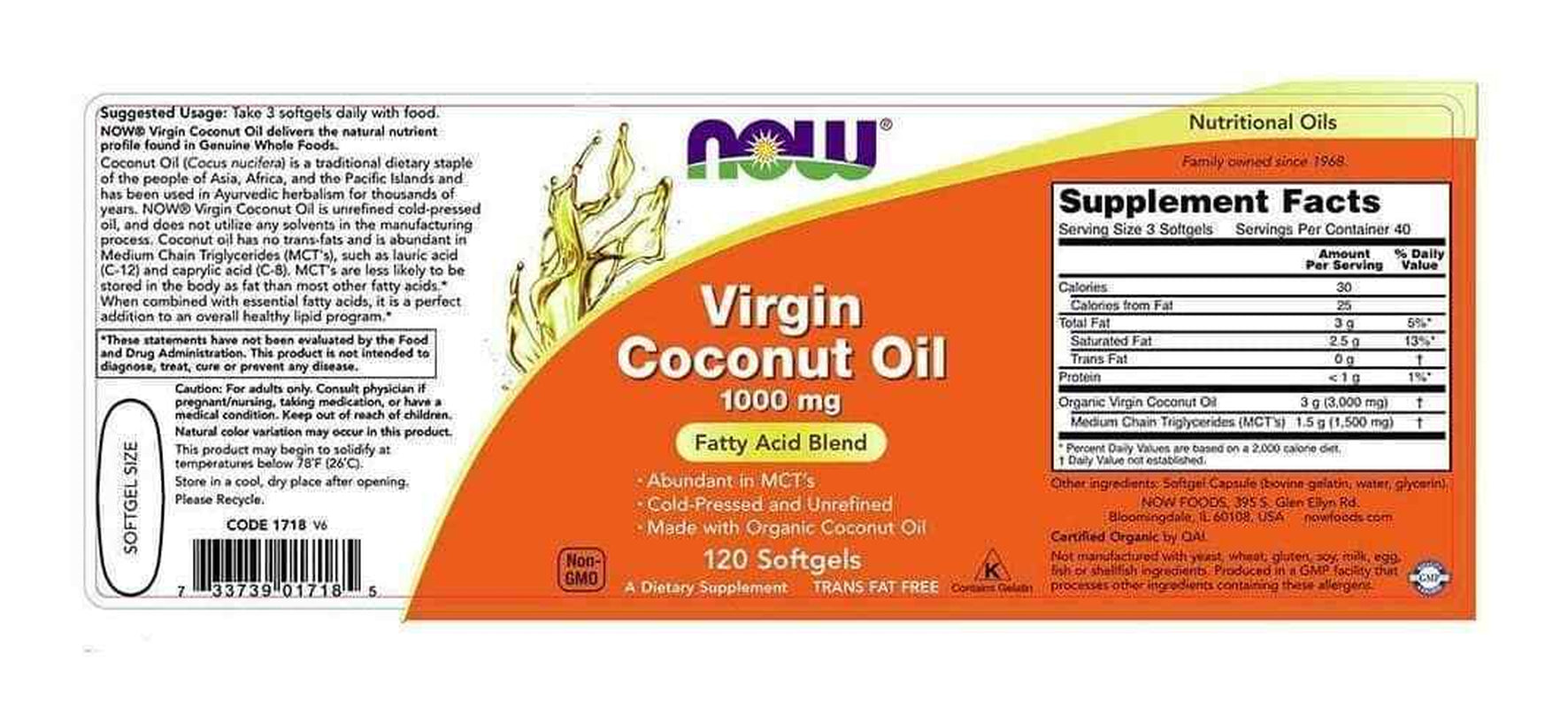 Virgin Coconut Oil 1000Mg 120 Softgels Fatty Acid Blend