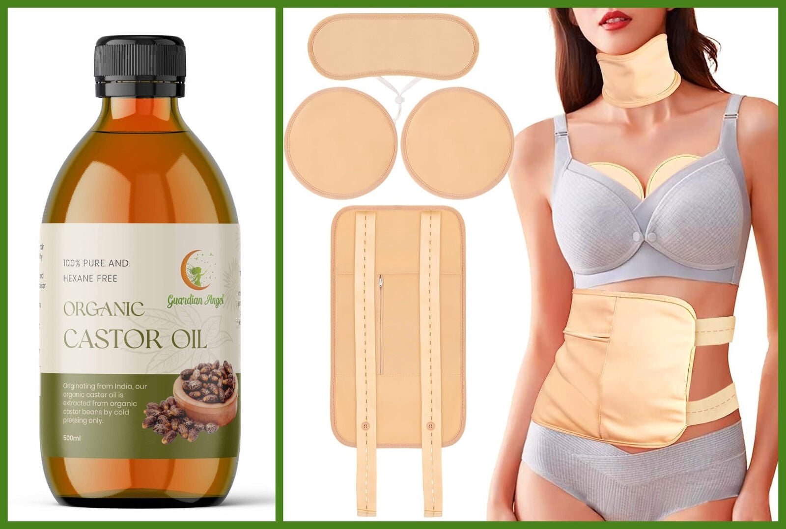 Organic Castor Oil 4 Piece Pack with Body, Neck & Chest-Breast Wraps