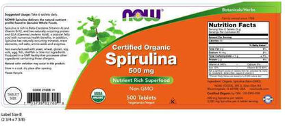 NOW Foods Spirulina, 500 Mg, 500 Tabletas