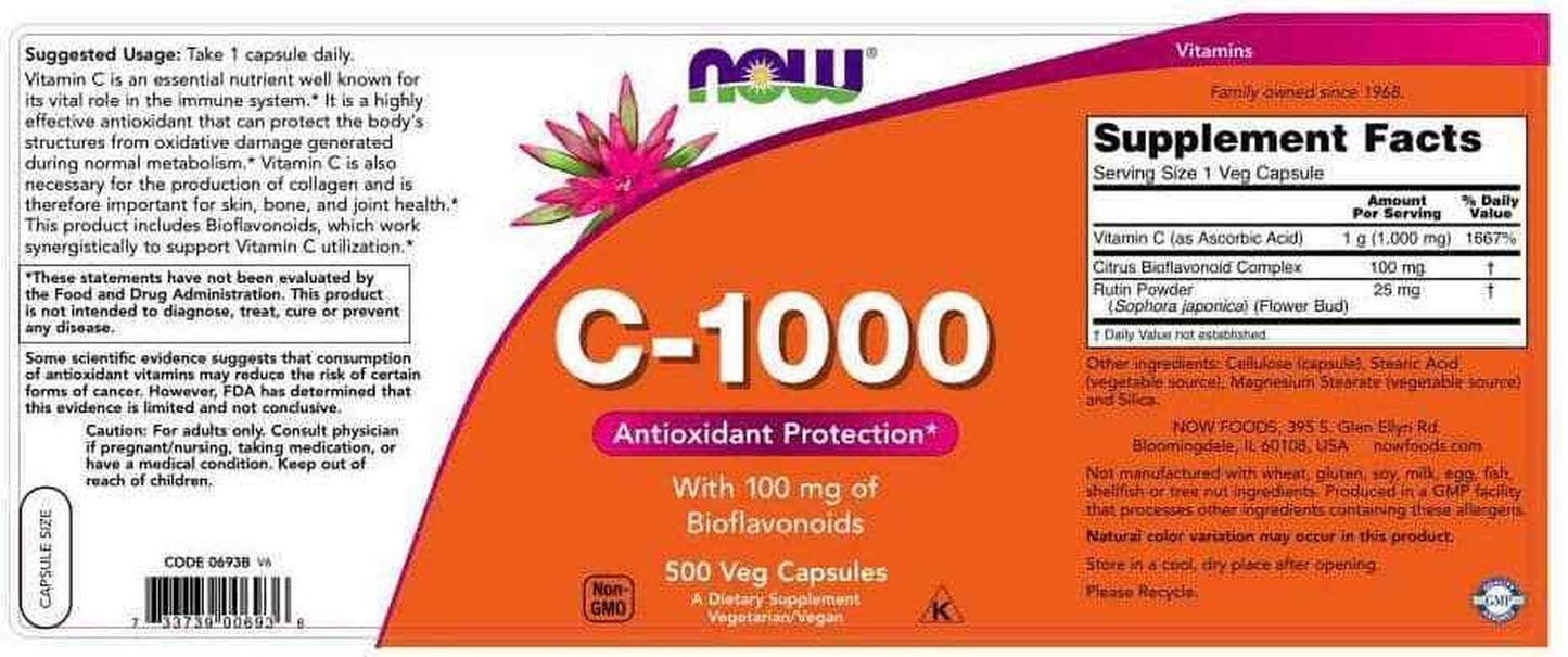 Vitamin C-1000 with Bioflavonoids, 500 Veg Capsules