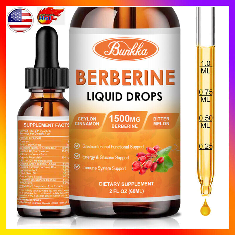 Berberine Supplement, 1500Mg Organic Berberine Liquid Drops with Ceylon