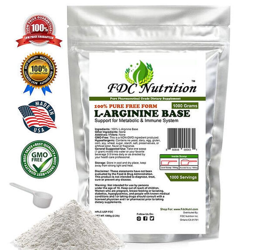 L-ARGININE ALL SIZE Free Form Kosher Base Powder Pharmaceutical Grade