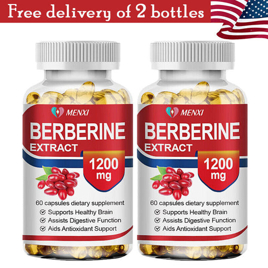 2 Bottles Pills Blood Sugar Support Supplement 1200Mg Berberine Cinnamon Extract