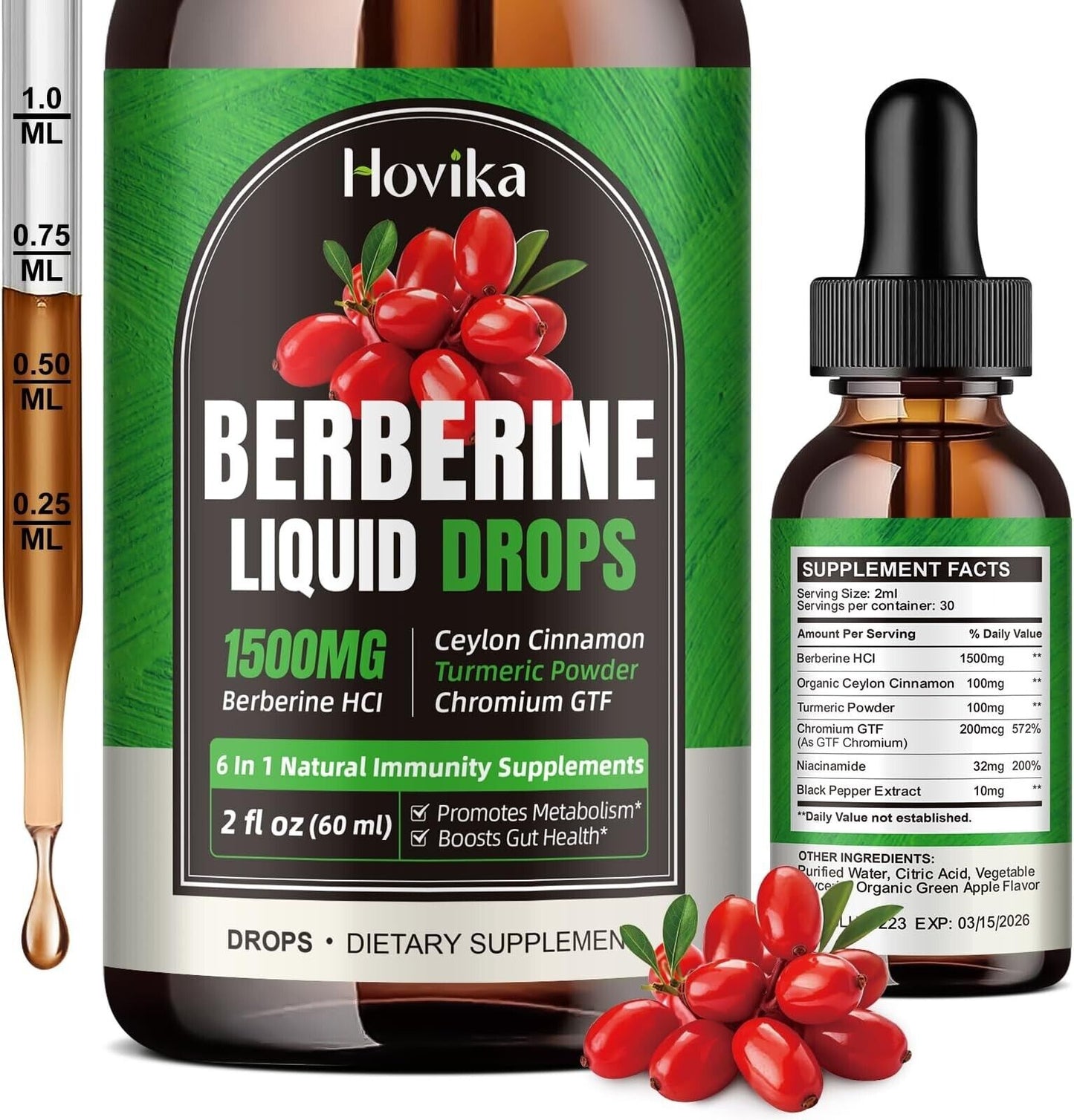 1500Mg Organic Berberine Supplement Liquid Drops W/ Ceylon Cinnamon,Turme