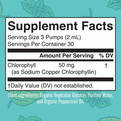 Vegan Chlorophyll Liquid Drops | Skin Nutrient & Detox Support | Vegan, Non-Gmo | 2 Fl Oz / 60 Ml