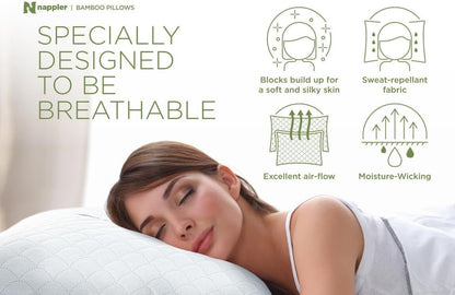 Nappler Bamboo Pillows Queen Size Premium Set of 2 - Supportive Breathable Adjus