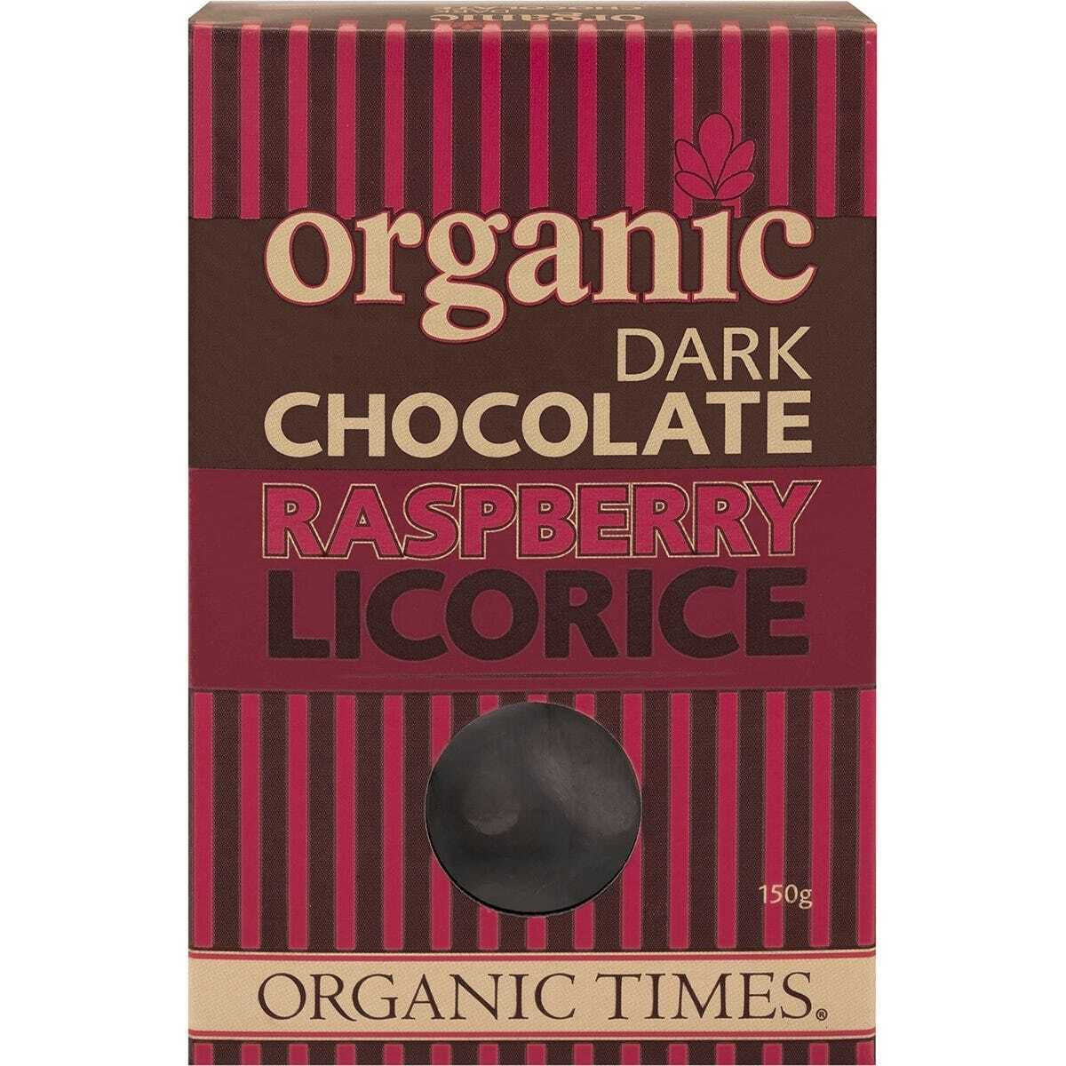 ORGANIC TIMES Dark Chocolate Raspberry Licorice 150G