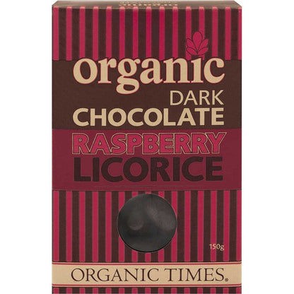 ORGANIC TIMES Dark Chocolate Raspberry Licorice 150G