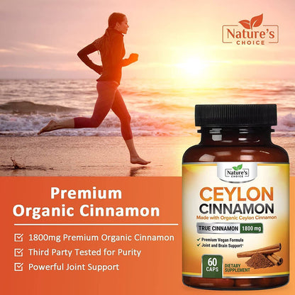 Organic Ceylon Cinnamon Capsules 1800Mg Highest Potency Blood Sugar Support