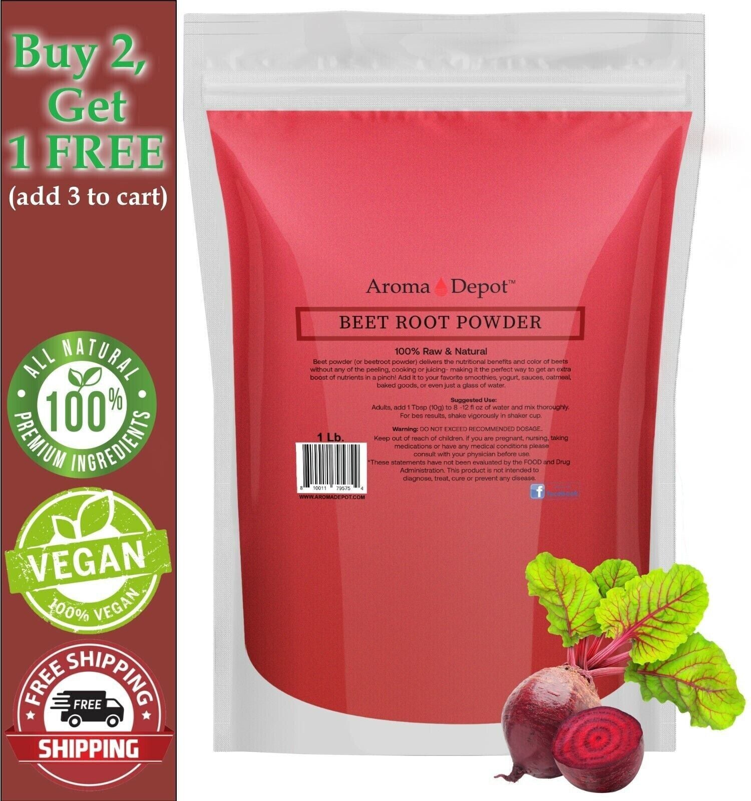 1 Lb Beet Root Powder (Beta Vulgaris) Raw & Non-Gmo Super Food Raíz De Remolacha