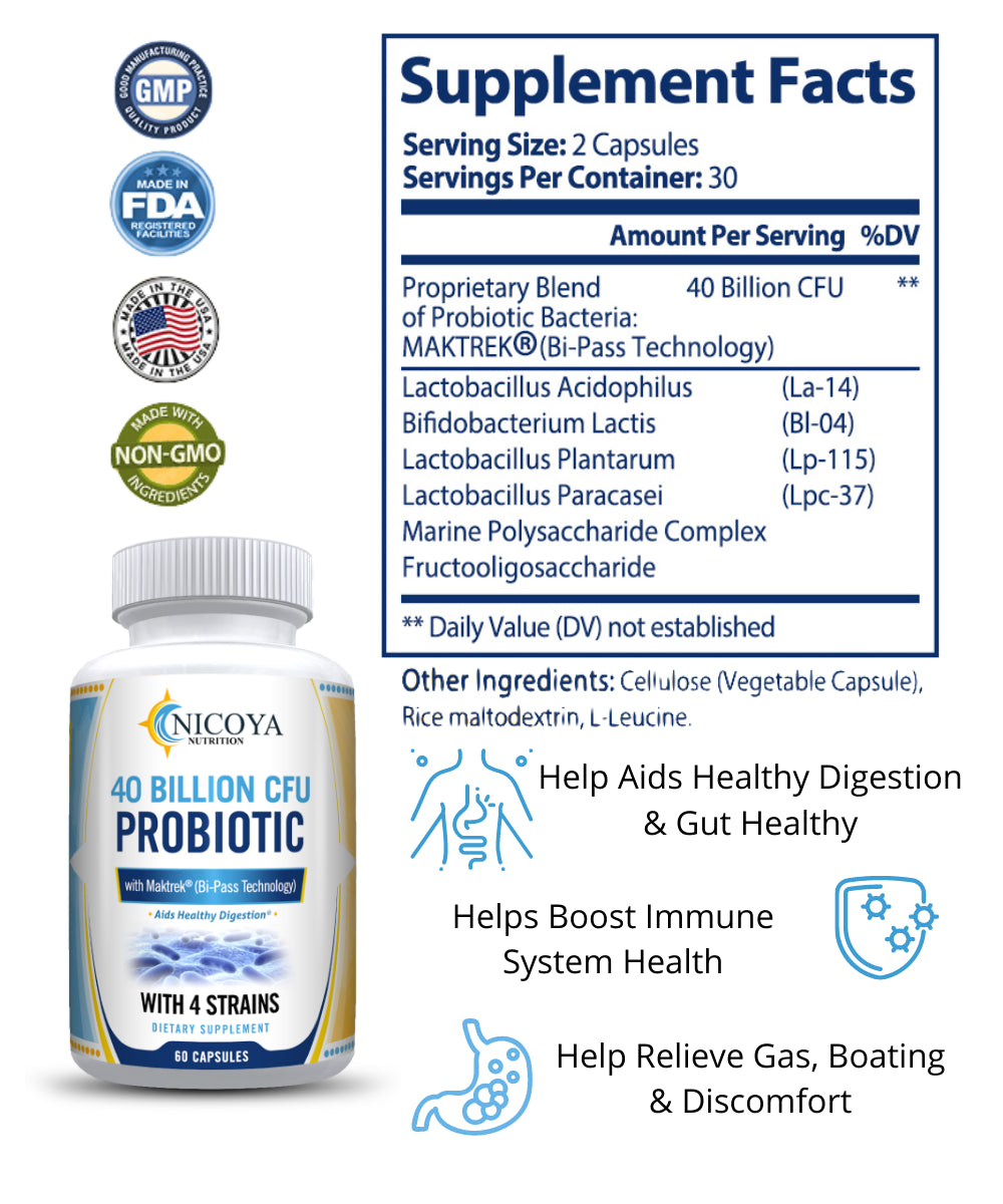 Probiotics 40 Billion Cfu'S, Digestive, Immune Health, Gas, Bloating Supplement