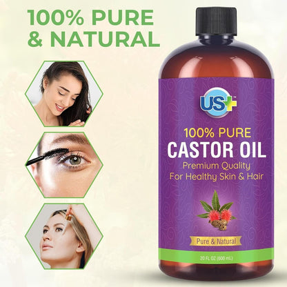 Castor Oil - Cold-Pressed, Unrefined, Hexane-Free - BPA Free Plastic Bottle 20Oz