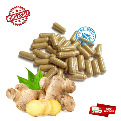 Organic Ginger Root Powder Capsules (Zingiber Officinale) Pure Fresh 600Mg