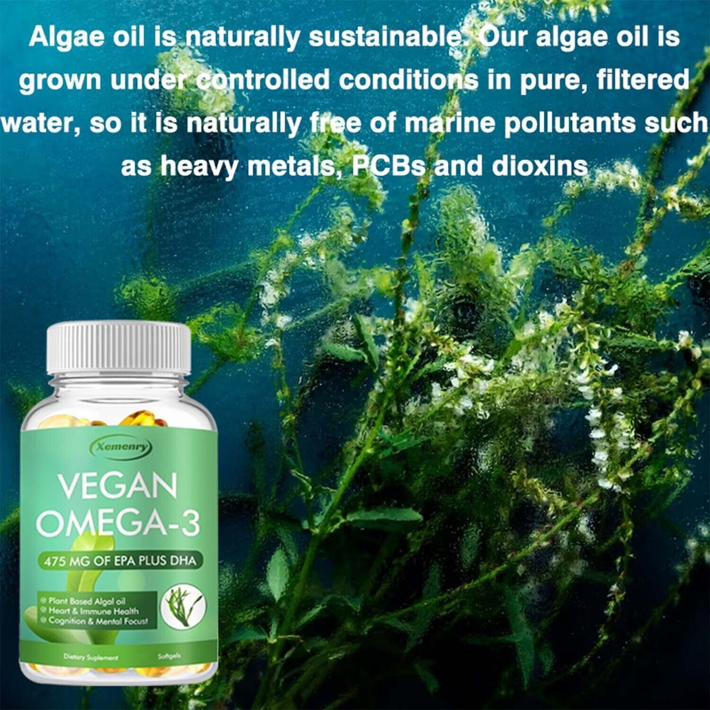 Vegan Omega-3 Algae Oil Capsules 475Mg - EPA, DHA - Heart, Bone and Joint Health