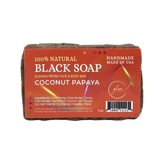 Glam Natural Black Soap 100% Natural Black Soap— Coconut Papaya 5Oz.