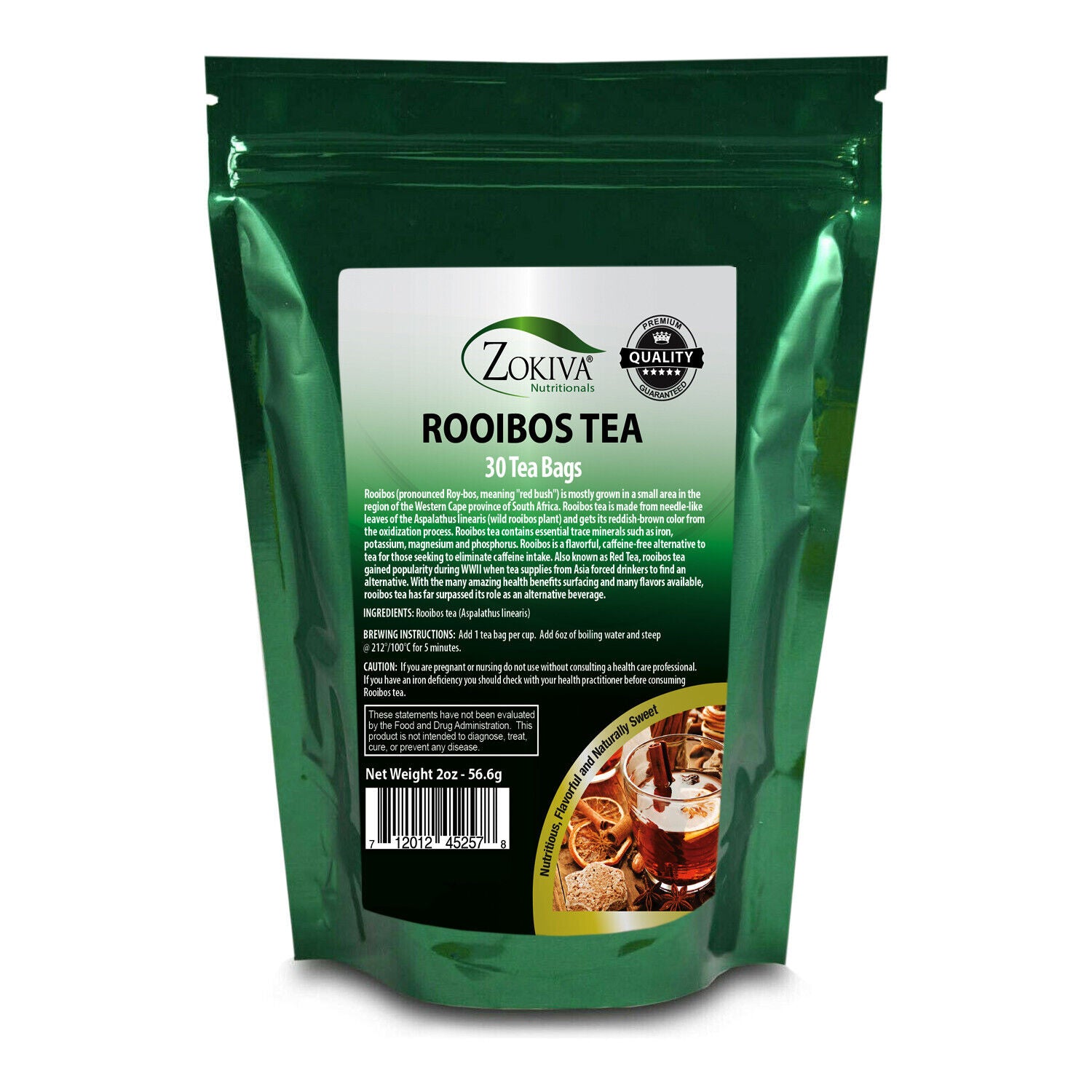 Rooibos Tea Bags (30) Premium Quality, Caffeine-Free, Naturally Sweet Herbal Tea