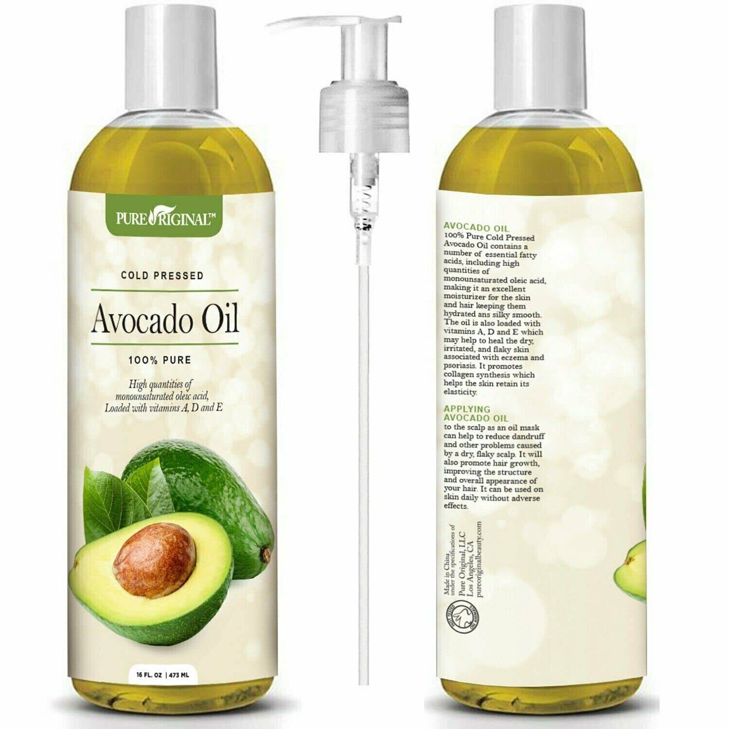 Pure Original 100% Pure Cold Pressed Avocado Oil, Moisturize and Soften 16 Fl Oz