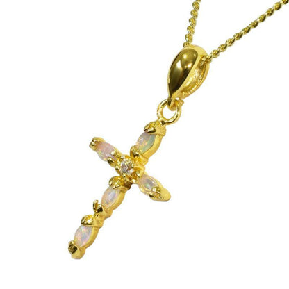 Opal Cross, Australian Opal Gold Plated Sterling Silver Necklace