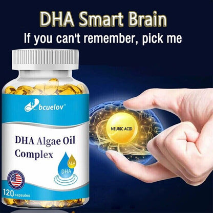 Natural Algae Oil DHA, Easy to Absorb, Brain Tonic - 60/120 Capsules